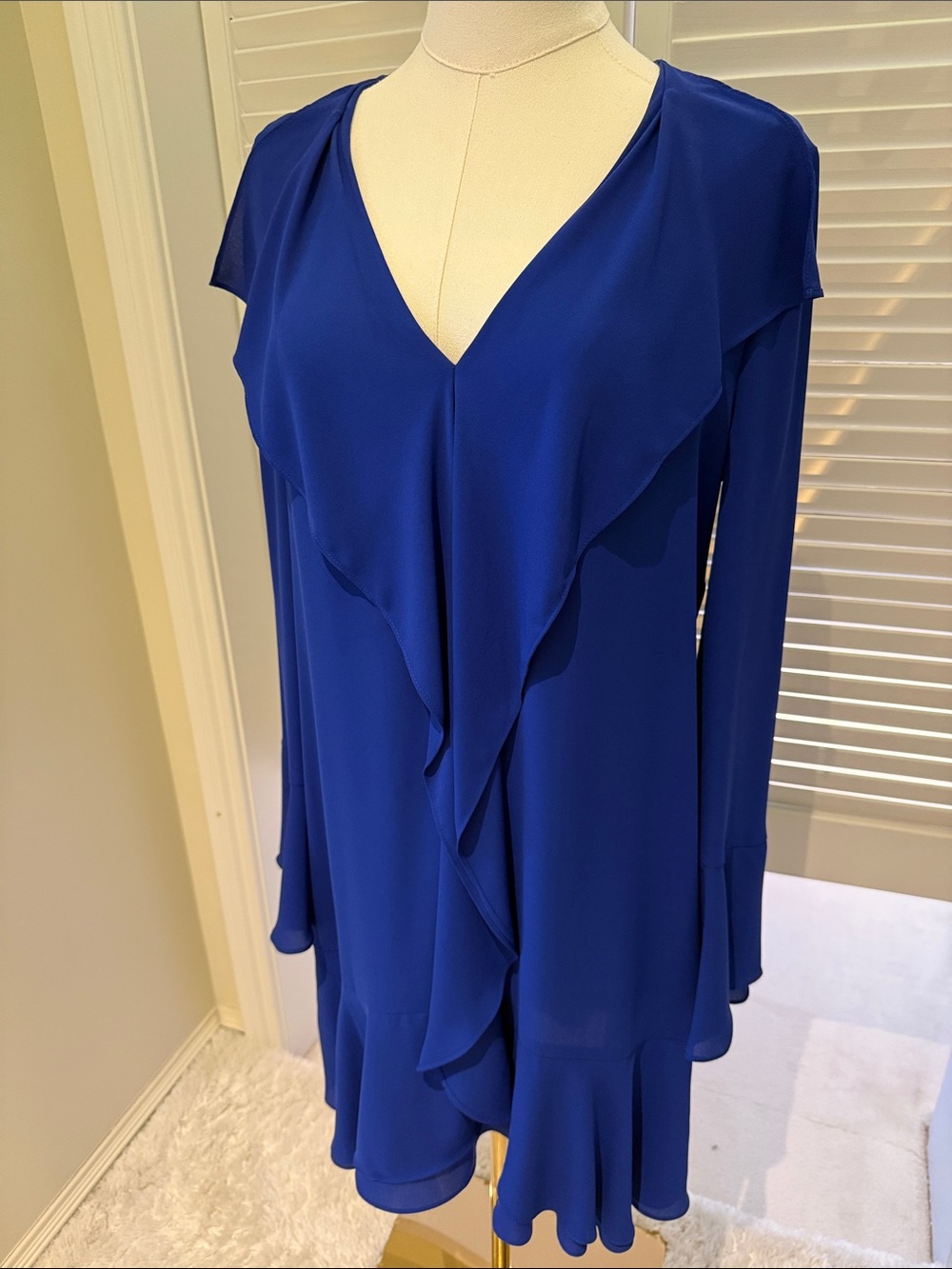 BCBGMAXAZRIA Runway Lydia Silk Long Sleeve Dress Cobalt Blue - Size S